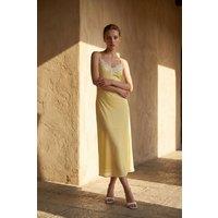 MyFashion Women's Polka Dot Chiffon Maxi Dress in Lemon | Size: Large
