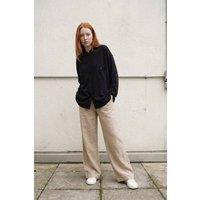MyFashion Women's Oversized Linen-Blend Long Sleeve Shirt in Black | Size: Large