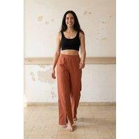 MyFashion Women's High-Waist Wide-Leg Knit Joggers in Terracotta | Size: XL