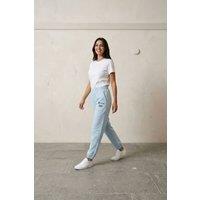 MyFashion Women's Mid-Waist Printed Cotton Lycra Joggers in Baby Blue | Size: XL