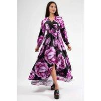 MSN Collection Women's Floral Tie Detail Midi Dress in Fuchsia | Size: Small