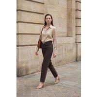 MyFashion Women's High Waist Ankle Length Straight Leg Denim Pants in Dark Brown | Size: Large