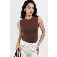 Busem Women's Crew Neck Sleeveless Solid Top in Brown | Size: Small