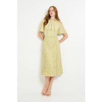 Wallis Women's Dobby Lace Insert Midi Dress in Olive | Size: 14