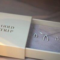Gold Trip Women's Sparkling Wishbone Necklace & Earrings Gift Set in Silver