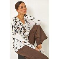 Roman Women's V Neck Print Jumper in Beige | Size: 10