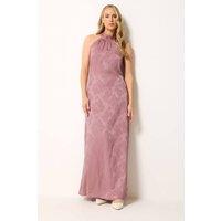 Long Tall Sally Women's Tall Jacquard Halterneck Maxi Dress in Pink | Size: 16