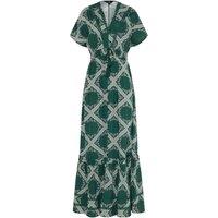 Long Tall Sally Women's Tall Scarf Print Button Maxi Dress in Dark Green | Size: 18