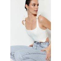 WOVCOR Women's Square Neck Boned Crop Bustier with Bow Detail in Ecru | Size: 14