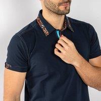 CLAUDIO LUGLI Men's SIGNATURE POLO SHIRT WITH LEAVES INSERT in Navy | Size: 3XL