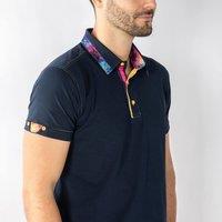 CLAUDIO LUGLI Men's SIGNATURE POLO SHIRT WITH MARBLE INSERT in Navy | Size: Medium
