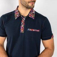 CLAUDIO LUGLI Men's SIGNATURE POLO SHIRT WITH STAINED GLASS INSERT in Navy | Size: 4XL