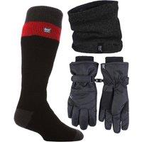 Heat Holders Men's Ski Set Neckwarmer Gloves & Thermal Ski Socks Winter Wear in True Black | Size: Large/XL