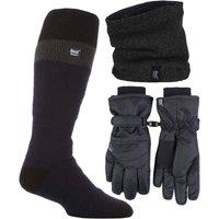 Heat Holders Men's Ski Set Neckwarmer Gloves & Thermal Ski Socks Winter Wear in Navy | Size: Large/XL