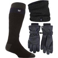 Heat Holders Men's Ski Set Neckwarmer Gloves & Thermal Ski Socks Winter Wear in Black | Size: S/M
