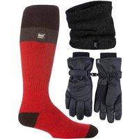 Heat Holders Men's Ski Set Neckwarmer Gloves & Thermal Ski Socks Winter Wear in Burgundy | Size: S/M