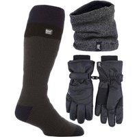 Heat Holders Men's Ski Set Neckwarmer Gloves & Thermal Ski Socks Winter Wear in Grey | Size: Large/XL