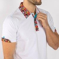 CLAUDIO LUGLI Men's SIGNATURE POLO SHIRT WITH FLORAL INSERT in White | Size: Medium