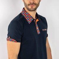 CLAUDIO LUGLI Men's SIGNATURE POLO SHIRT WITH SQUARES INSERT in Navy | Size: 4XL