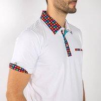 CLAUDIO LUGLI Men's SIGNATURE POLO SHIRT WITH SQUARES INSERT in White | Size: Medium