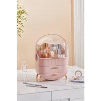 Elegant Makeup Storage Organizer Box with Drawers & Handle in Pink