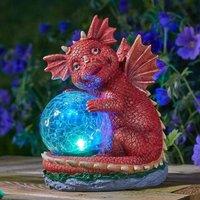 Marco Paul Solar LED Dragon Ornament with Crackle Ball in Red | Size: 70 cm