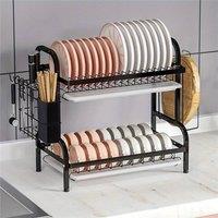 EONLION 2 Tier Dish Drainer Rack Kitchen Sink in Black | Size: 100 cm