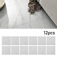 Kelvenix Set of 12 Sheets Floor Tiles Grayish White Marble in Light Grey | Size: 10000mm x 520mm