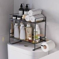 VOGREX 2Tier Over The Toilet Storage Shelf Bathroom With Paper in Black