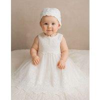 Lilly + Bo Girl's Lilith Baptism Christening Gown with Bonnet in White | Size: 18 m