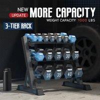 NESTLUNE Dumbbell Rack Storage Stand Hex Weight Heavy Duty 3 Tier Wide in Black | Size: 0-1 m