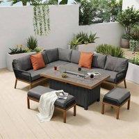 FURNITURE ONE 9 Seaters Aluminium Outdoor Corner sofa set with Firepit Table in Grey