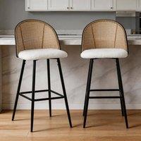 FURNITURE ONE Bar Stools Set of 2, Bar Chairs with PE Rattan Backrest in White | Size: 2 Pack