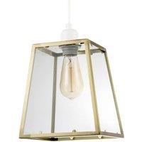 Happy Homewares Modern Geometric Polished Gold Lantern Pendant Light Shade with Glass