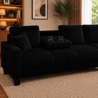 SquareBoxx Vienna RHF Corner Sofa with Ottoman & Drop Down Table in Black