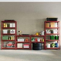 Home Discount Home Vida 5 Tier Heavy Duty Garage Shelves Work Benches (L), Set of 3 in Red | Size: 1800mm x 900mm