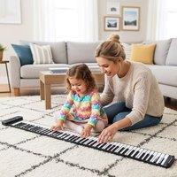 Costway 88 Keys Roll Up Piano Portable Hand Roll Piano Keyboard w/128 Rhythms in Black