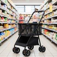 Ventryn Portable & Foldable Supermarket Shopping Cart 8 Wheels in Black