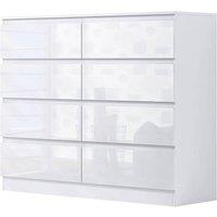 FLAVORA 8 Drawer White Gloss Chest of Drawers Large Modern Bedroom No Handle | Size: 100 cm x 15 cm