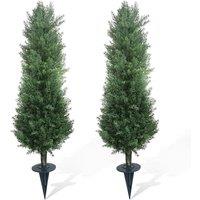 VOGREX Artificial Cedar Topiary Trees Set of 2, UV Resistant in Green