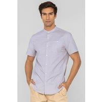 Enorsia Men's Slim Fit Oxford Grandad Collar Shirt in Grey | Size: Large