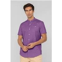 Enorsia Men's Slim Fit Oxford Grandad Collar Shirt in Purple | Size: Medium