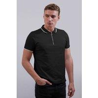 Enorsia Men's Tipped Collar Short Sleeve Zip Polo Shirts in Black | Size: Small