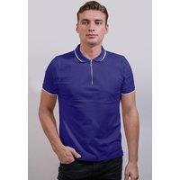 Enorsia Men's Tipped Collar Short Sleeve Zip Polo Shirts in Blue | Size: Medium
