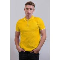 Enorsia Men's Tipped Collar Short Sleeve Zip Polo Shirts in Yellow | Size: Large