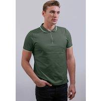 Enorsia Men's Tipped Collar Short Sleeve Zip Polo Shirts in Green | Size: Small