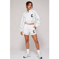 STYLEWISE Women's Piping Detail Shell Jacket & Shorts Co-Ord Set in White | Size: Small
