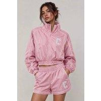 STYLEWISE Women's Piping Detail Shell Jacket & Shorts Co-Ord Set in Pink | Size: Medium