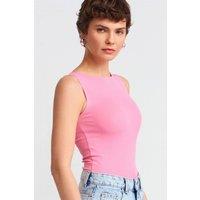 Dilvin Women's Sleeveless Slim-Fit Boat Neck Blouse in Bright Pink | Size: Small