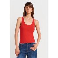 Dilvin Women's Slim Fit Ribbed Sleeveless Cami Blouse in Red